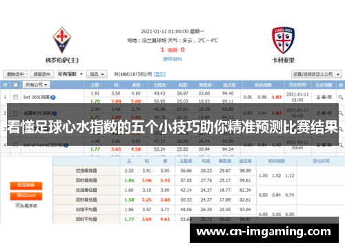 看懂足球心水指数的五个小技巧助你精准预测比赛结果