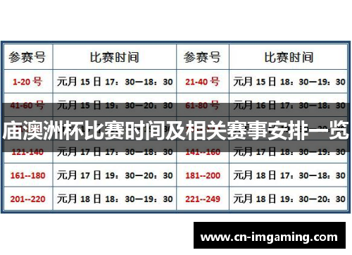 庙澳洲杯比赛时间及相关赛事安排一览
